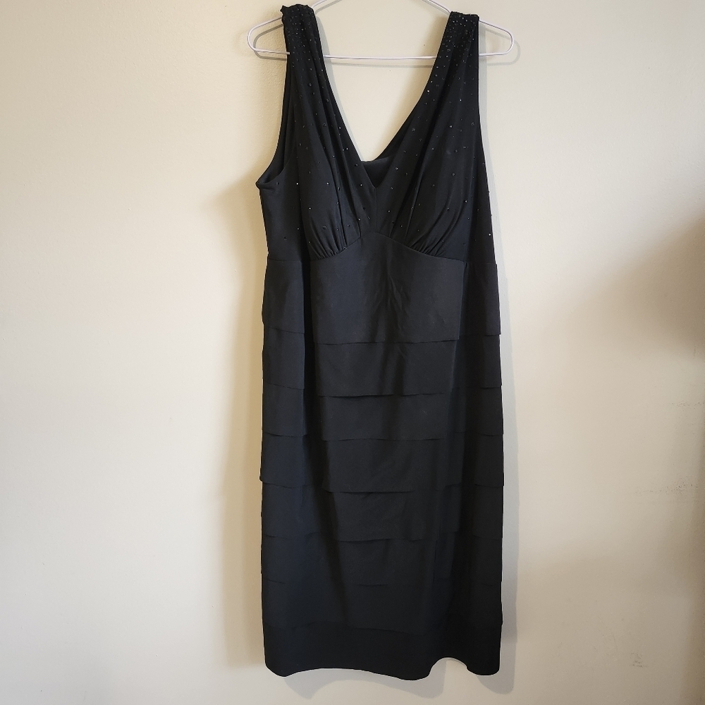 Michael Antonio Black Rhinestone V-Neck Cocktail Dress With Layered Skirt